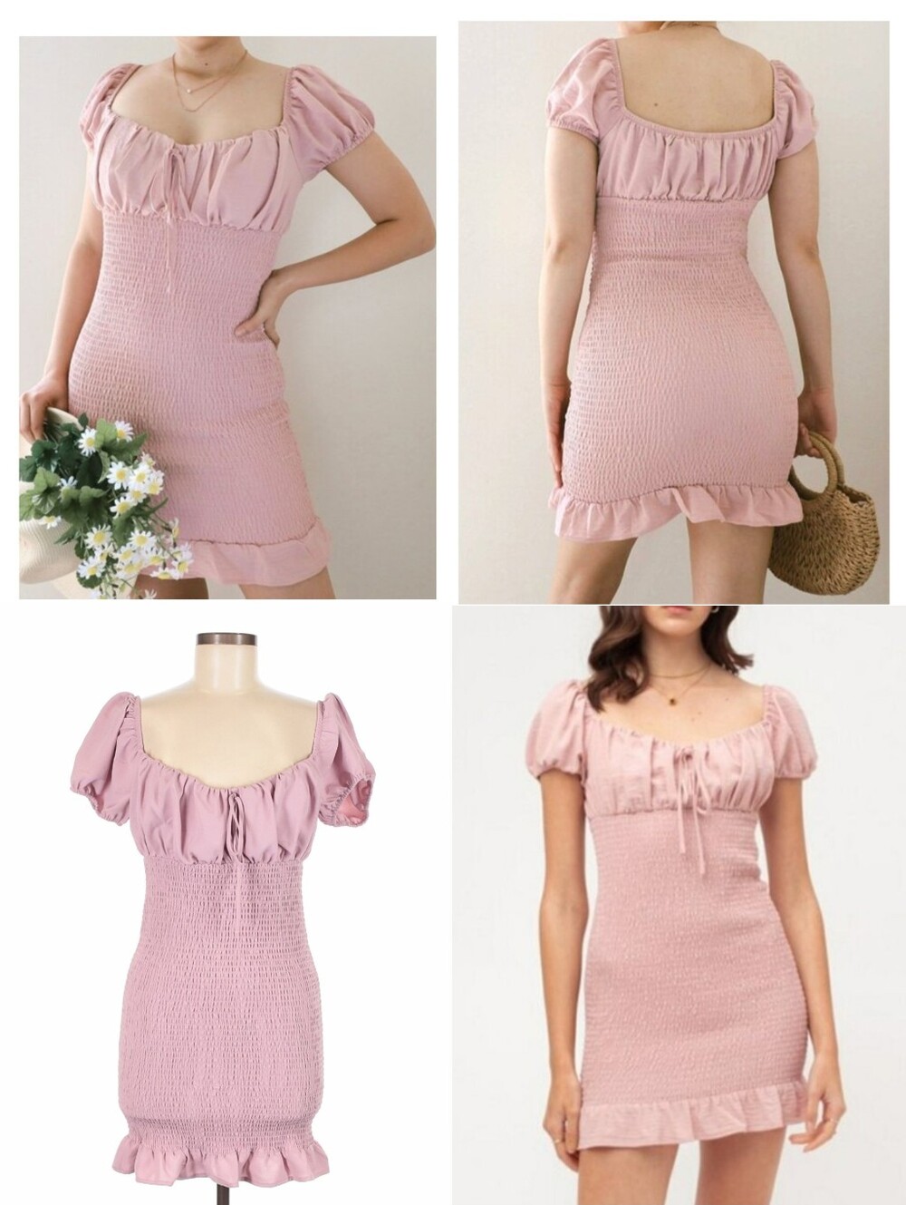 Smocked Puff Sleeve Mini Dress - Pink - Picture 10 of 10